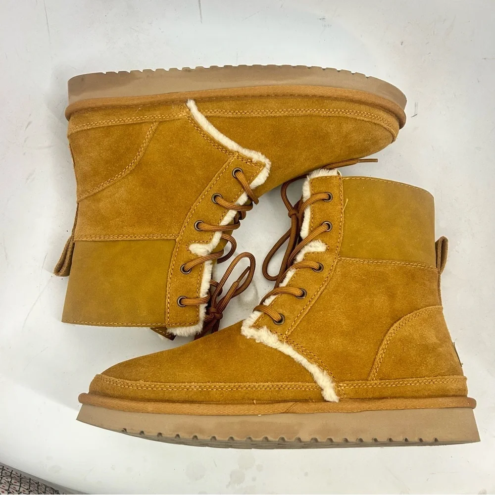 Koolaburra by UGG Advay Tall Boot Women 10 Shearling Lined Lace-Up Boot Chestnut